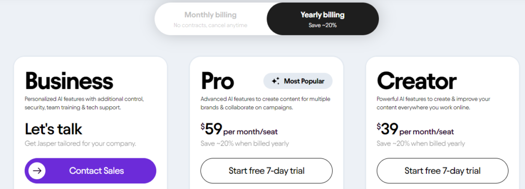 Jasper Review: Pricing