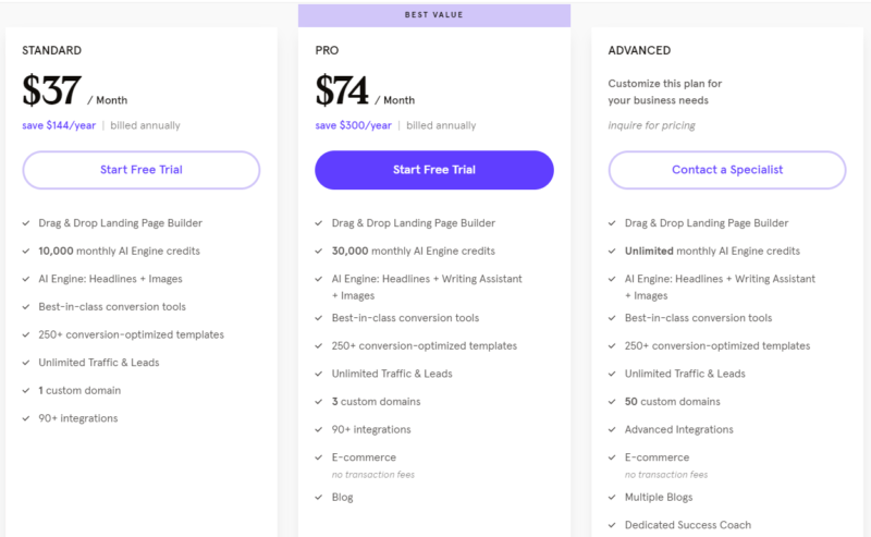 Leadpages Review: Pricing